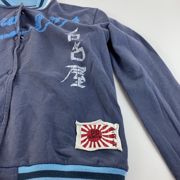 BB London Hipster Logo Bomber Jacket Size 2-M Snap Front - Picture 13 of 16